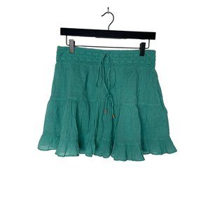 Free People Skirt Women Small Mini Flare aqua Blue Ruffle Boho Pockets Crochet